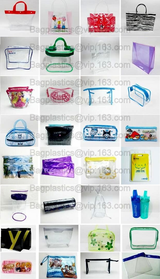 Zipper Clear Stadium PVC Shopping Tote Bag With Side Pocket, promotional shiny vinyl pvc shopping tote bag, 600D PVC Pol