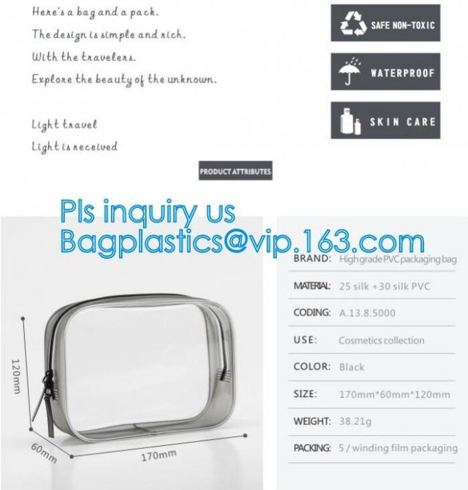 Clear Carry On Travel Toiletry Bag PVC Travel Cosmetic Makeup Bag, Outdoor travel solid durable transparent PVC zipper b