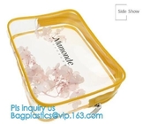 Trendy transparent PVC makeup bag with nylon handle, pvc hanging travel cosmetic makeup zipper bag, travel makeup organi