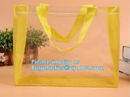 PVC and non woven zippered apparel packaging bag, gift package bag with handle, bags with zipper and sewn handle, carry