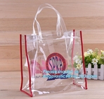 PVC and non woven zippered apparel packaging bag, gift package bag with handle, bags with zipper and sewn handle, carry