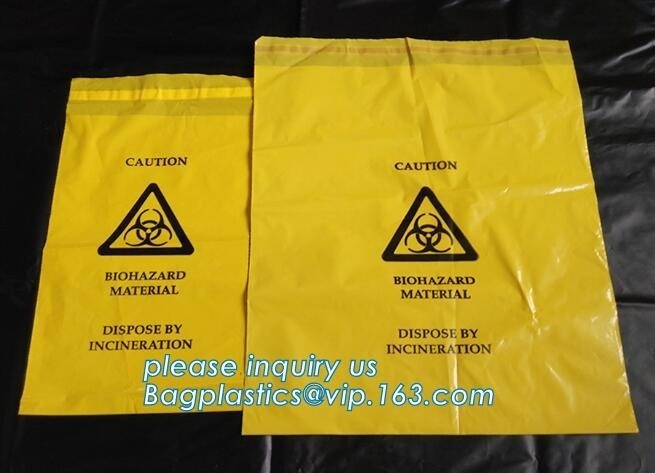 Hdpe Plastic Drawstring Biohazard Garbage Waste Heavy Duty Safety Plastic Biohazard Envelope Bags Envelope Self Seal
