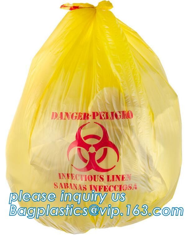 Biohazard medical waste bag yellow plastic draw tape bag, promotional