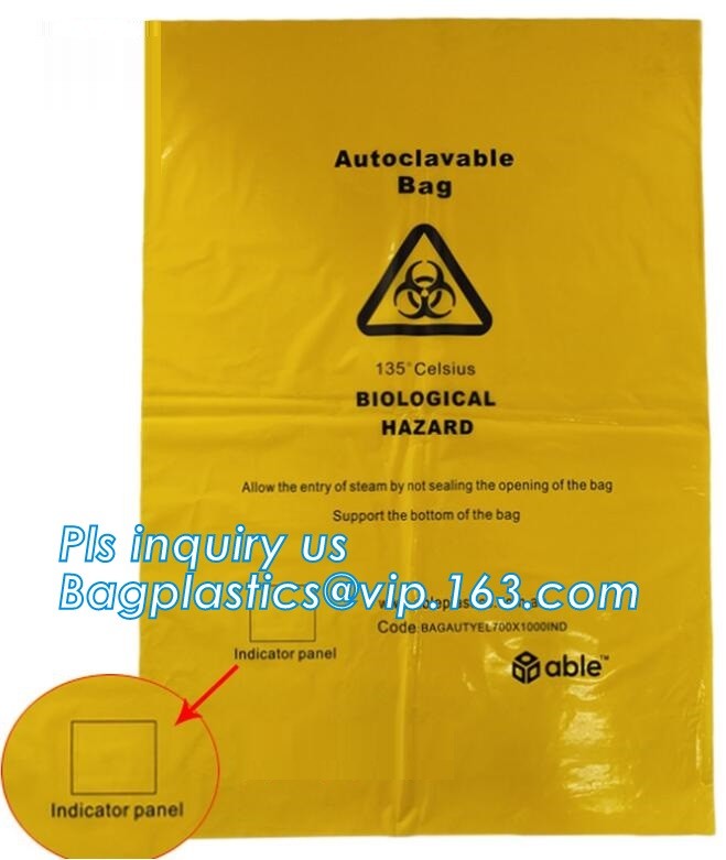 biohazard red color disposable plastic medical bags, Autoclave