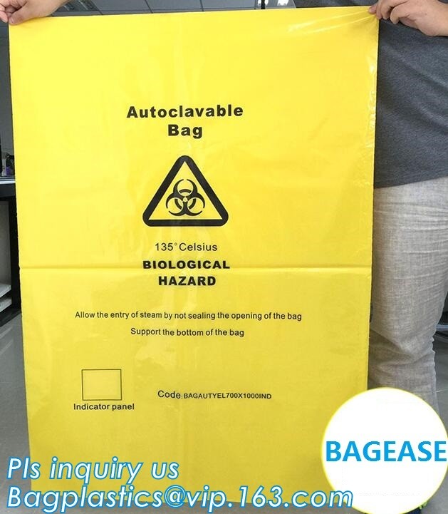 biohazard red color disposable plastic medical bags, Autoclave