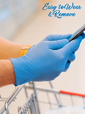 Protective Powder Free Examination Nitrile Gloves, Colored Nitrile and Vinyl Blend Disposable Medical Blue 0