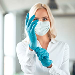 Protective Powder Free Examination Nitrile Gloves, Colored Nitrile and Vinyl Blend Disposable Medical Blue 3