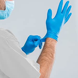 Protective Powder Free Examination Nitrile Gloves, Colored Nitrile and Vinyl Blend Disposable Medical Blue 5