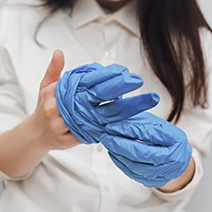 Protective Powder Free Examination Nitrile Gloves, Colored Nitrile and Vinyl Blend Disposable Medical Blue 6