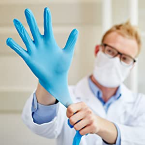 Protective Powder Free Examination Nitrile Gloves, Colored Nitrile and Vinyl Blend Disposable Medical Blue 7