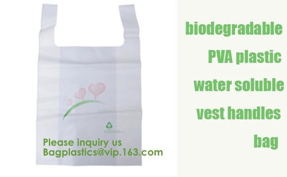 BIODEGRADABLE PVA PLASTIC WATER SOLUBLE VEST HANDLES BAG, COMPOSTALE PLA+PBAT CORN STARCH POTATOES STARCH ECO FIRNEDLY