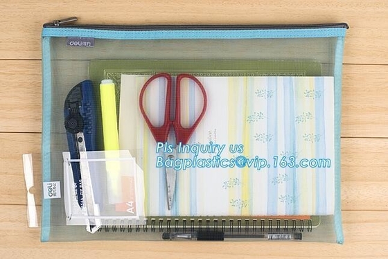 600D polyester portfolio file folder, file folder a4 size PVC mesh document bag with zipper cosmetics offices supplies t