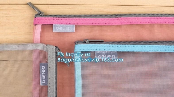 600D polyester portfolio file folder, file folder a4 size PVC mesh document bag with zipper cosmetics offices supplies t