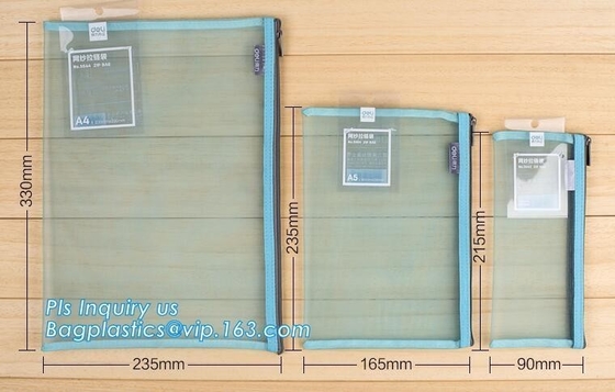 600D polyester portfolio file folder, file folder a4 size PVC mesh document bag with zipper cosmetics offices supplies t
