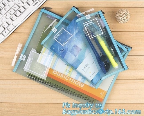 600D polyester portfolio file folder, file folder a4 size PVC mesh document bag with zipper cosmetics offices supplies t