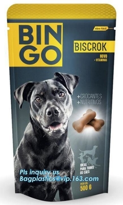 Stand Up Dog Food Feed Packaging Bag With Tear Off Slider Seal, Top Slider Zip lockkk Plastic Dog Treats Plastic Packaging
