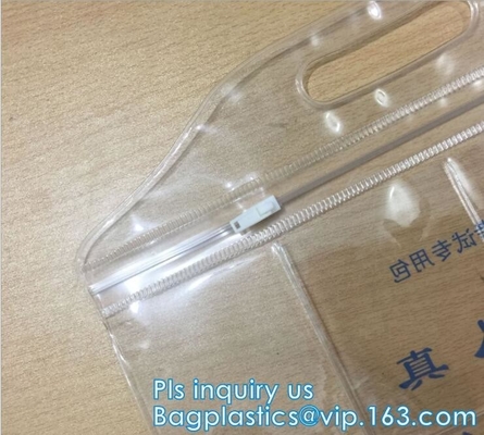 PVC EVA vinyl slider top zipper bag for skin care sets, Holographic Laser PVC Slider Zipper Hand Bag For Summer, bottom