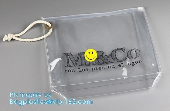 cosmetic clear messenger bag bikini bag, slider closure transparent PVC packing bag, slider zipper bag for travel access