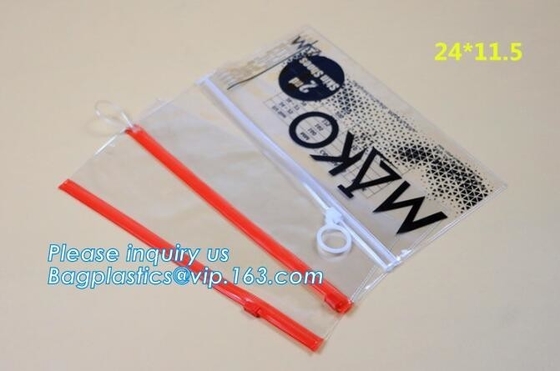 Swimwear toiletry PVC Vinyl Bag With Slider Zip lockkk, Slider zipper Clear pvc bag for package Vinyl, snap button PVC EVA