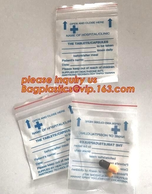 Custom printed LDPE medical Zip lockkk pills medicine zipper resealable small plastic bag, medical grade clear plastic zipp