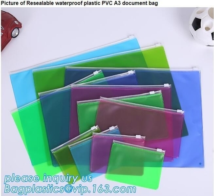 PVC A3 Document bags, file bags,stationery within mesh PVC clear plastic packaging waterproof zipper document bag/ durab