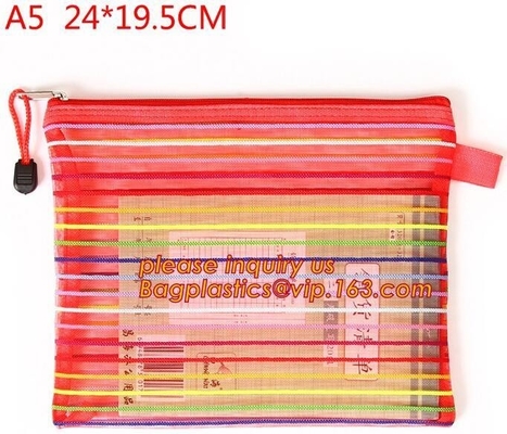 Wholesale Office School Supply A4/5/6 Mesh Zipper Document Bag Multicolor PVC A4 Archives Contract,Office School Supplie