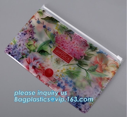 Biodegradable custom fashion clear PVC cosmetic pouch bag with liquid glitters cheap glitter makeup pouch bagease packai