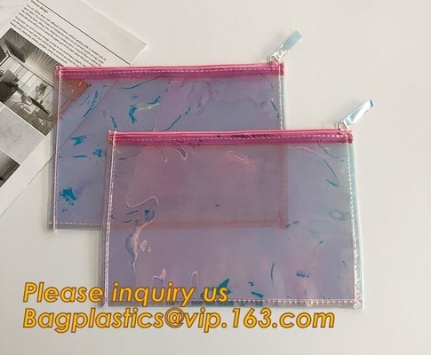 Holographic Factory Manufacture Custom Logo Transparent PVC Cosmetic Bag Women Travel Clear Wash Organizer Pouch bagease