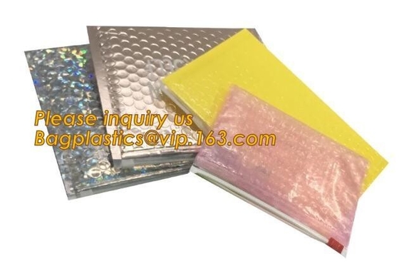 Cosmetic Pink Slider Padded Bag/Holographic Zip lockkk Bag With Bubble,Holographic Metallic Zipper Bubble Bag/Slider Padded