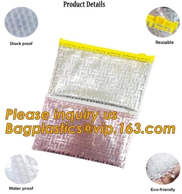 Cosmetic Pink Slider Padded Bag/Holographic Zip lockkk Bag With Bubble,Holographic Metallic Zipper Bubble Bag/Slider Padded