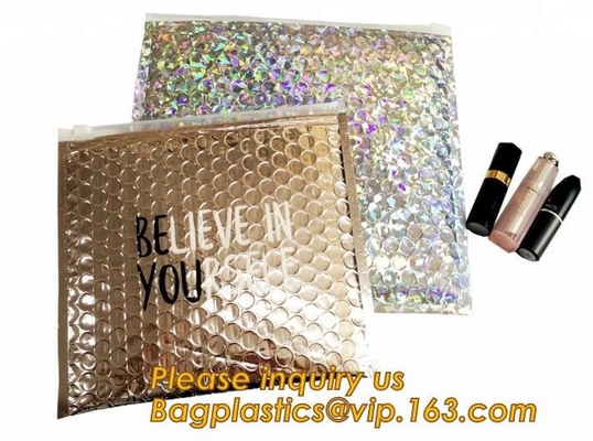 Cosmetic Pink Slider Padded Bag/Silver Zip lockkk Bag With Bubble,Padded Envelopes Cheap Aluminium Foil Zip lockkk Holographic