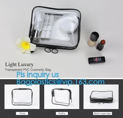 Popular Iridescent Clear PVC Makeup Bag, custom logo printing clear pvc makeup Bag, portable cosmetics makeup bag, handl