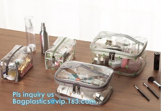 Travel Organizer Mini Cosmetics Clear Pvc Zipper Bag With Handles, vinyl pvc travel cosmetic packaging bag with zipper,