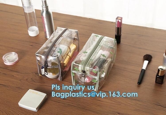 Travel Organizer Mini Cosmetics Clear Pvc Zipper Bag With Handles, vinyl pvc travel cosmetic packaging bag with zipper,