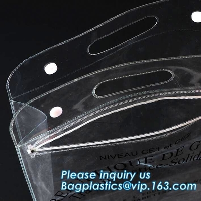 Vinyl Pvc Zipper Heavy Duty Clear Plastic Bags With Handles, Eco-friendly Clear PVC Wine Ice Bag / pvc wine gift ice bag