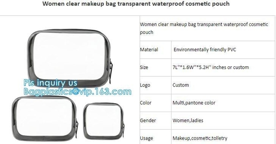 cusotm logo rope handle clear pvc bag with zipper, handle transparent cosmetic bag, Zip lockkk Make Up Travel Bag, Organize