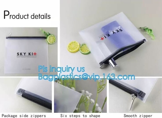 Eco-friendly Clear Travel EVA Cosmetic Bag with Slider Zipper Closure, matte slider printing customized frosted pvc bag