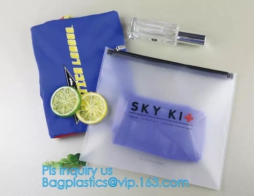 Eco-friendly Clear Travel EVA Cosmetic Bag with Slider Zipper Closure, matte slider printing customized frosted pvc bag