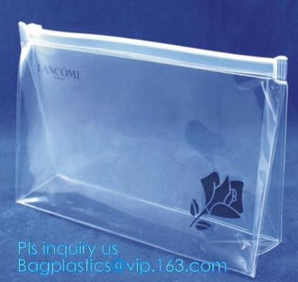 MultiColor Plastic Slider Zipper Bags, logo printing pvc small zip transparent bag, Standup Cosmetic PVC Bag With Slider