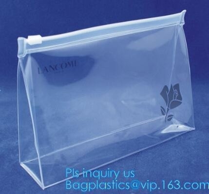 MultiColor Plastic Slider Zipper Bags, logo printing pvc small zip transparent bag, Standup Cosmetic PVC Bag With Slider