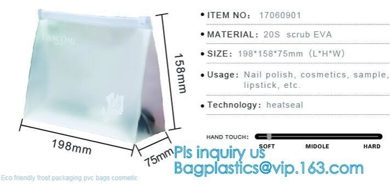 Eco-friendly Red Clear Slider Zipper PVC Cosmetic Make Up Bikini Bag, pvc zipper lock slider bag