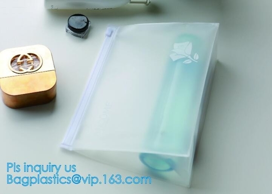 Eco-friendly Red Clear Slider Zipper PVC Cosmetic Make Up Bikini Bag, pvc zipper lock slider bag
