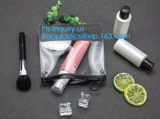 reusable premium quality slider zipper cosmetic toothbrush pvc bags, Custom logo pvc frosted vinyl slider zipper bag