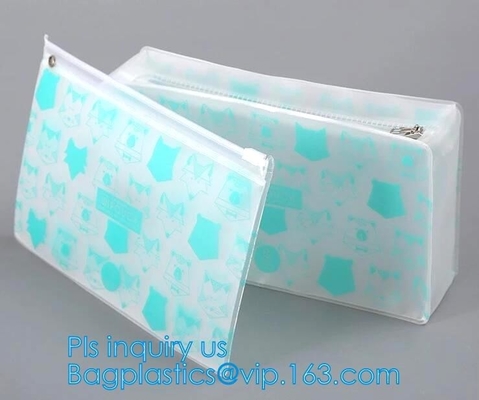 Zip lock frosted plastic slider PVC zipper packing bag for underwear / clothing / cosmetic, slider bag makeup zipper bag