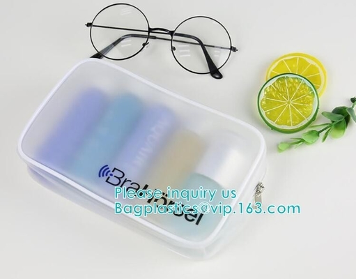 Vinyl transparent pvc bag cosmetic packing, bottom gusset slider Zip lockkk printed pvc zipper bags, clothing packaging bag