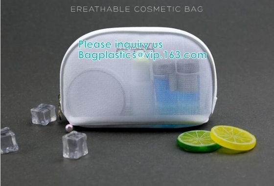 Mesh & PU leather cosmetic bag for promotion beautiful packing,polyester plain mesh makeup cosmetic bag eco friendly pac