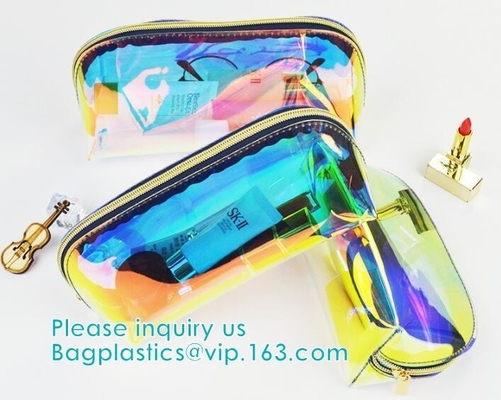 Holographic Color Bag Neon Bag Clear Pvc Cosmetic Make Up Bag in Rainbow,holographic Zip lockkk bagholographic laser handy