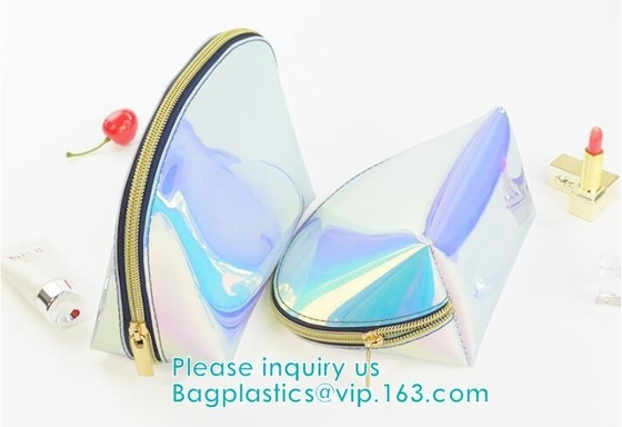 Custom Laser holographic hologram sewing pvc bag pvc cosmetic makeup bag,Women's Metallic Silver Iridescent Holographic