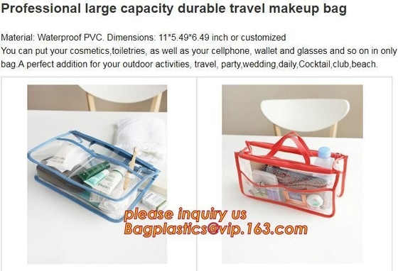 waterproof hanging toiletry bag for travel, Vinyl Transparent PVC Cosmetic Bag /Clear Toiletry Bag/PVC Travel Makeup Bag