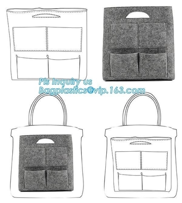 handmade felt shopping bag with handle, ladies fashion felt tote bag with PU handle, OEM gray 2mm thick felt handle fash